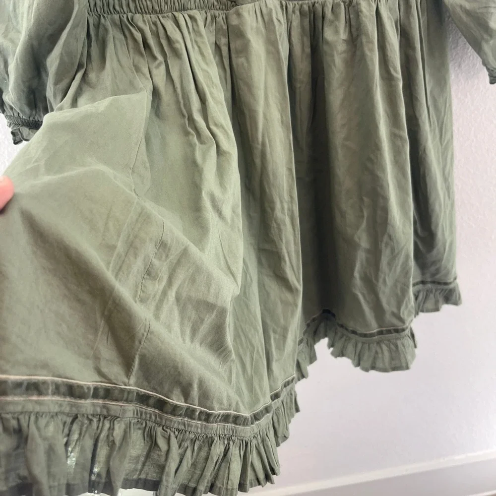 American Eagle Eyelet Embroidered Mini Dress Women M Green Cotton Ruffle Mori - Picture 8 of 15